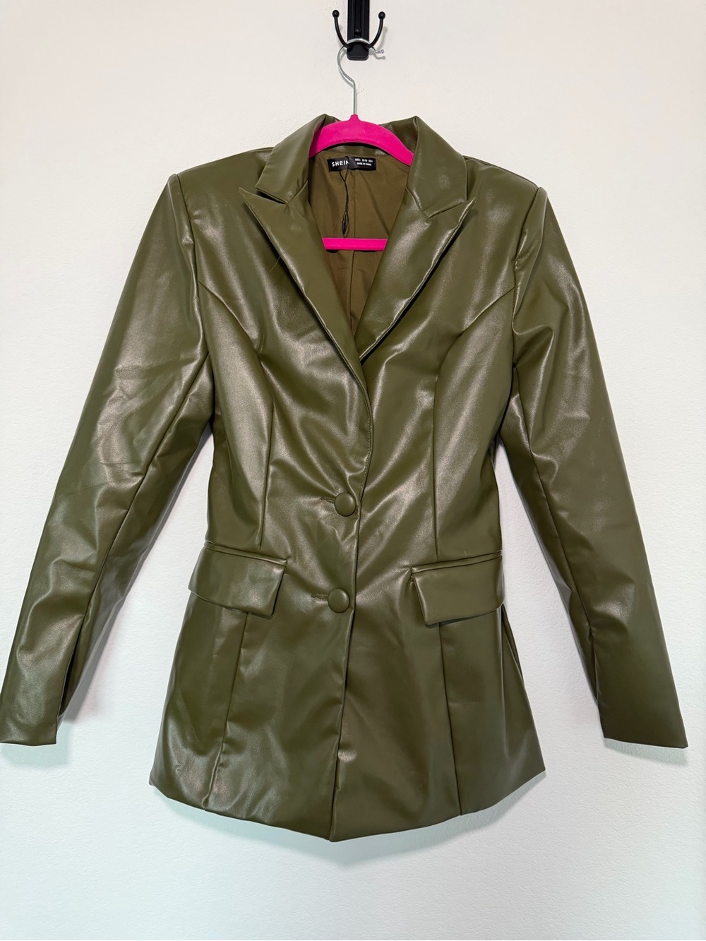 SHEIN Green Faux Leather Tailored Blazer Small